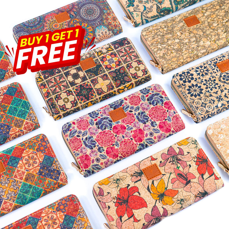 Buy 1 Get Free: Flash Sale Cork Floral Patterned Wallet （12Units）Bagd-314A-12-Random Sales