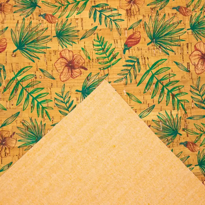 Flower And Leafs Patterned Cork Fabric Cof-237 Cork Fabric