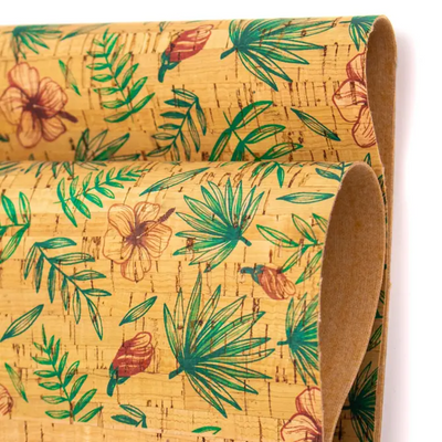 Flower And Leafs Patterned Cork Fabric Cof-237 Cork Fabric