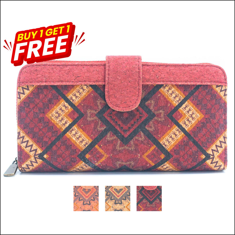 BUY 1 GET 1 FREE: Folding wallet Mandala flower pattern- Vegan Cork Wallet BAG-2220 cork bag