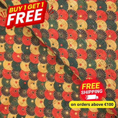 Buy 1 Get Free: Multi-Coloured Flowers -Cork Fabric Cof-252 Cork Fabric