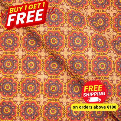 Buy 1 Get Free: Natural Cork Fabric Tile Portuguese Flower Pattern Cof-277