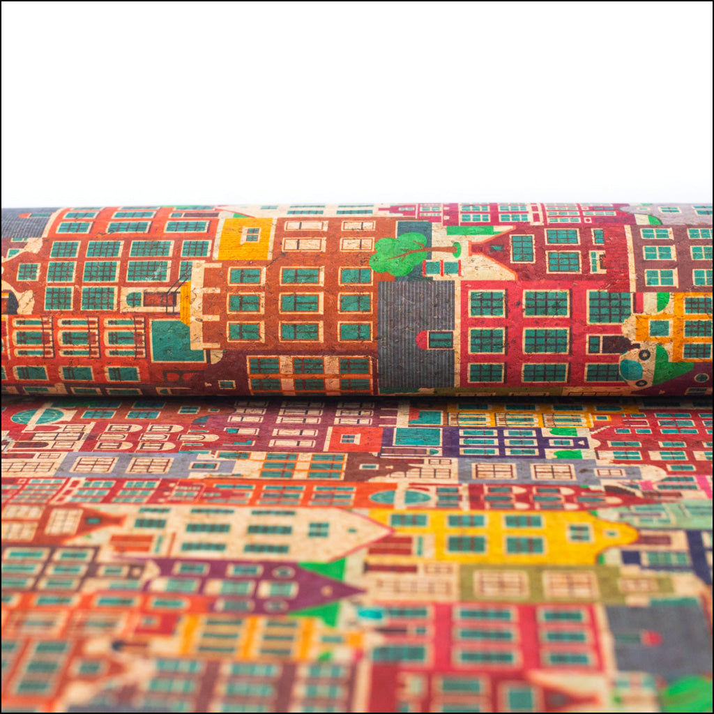 Charming European Townscape Cork Fabric Design Cof-486 Cork Fabric