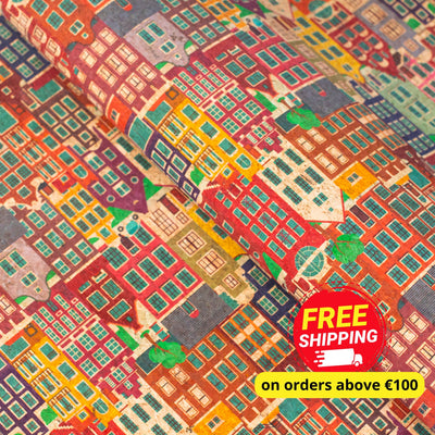 Charming European Townscape Cork Fabric Design Cof-486 Cork Fabric
