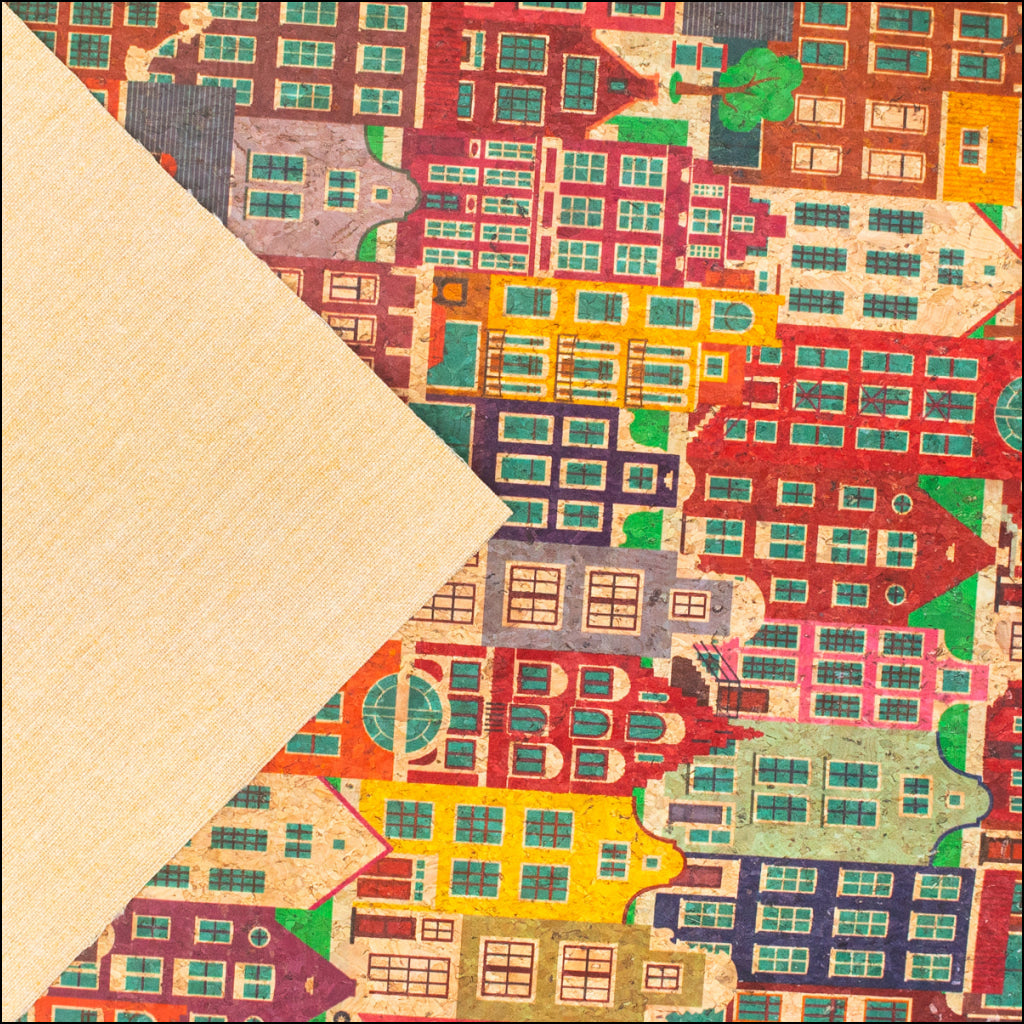 Charming European Townscape Cork Fabric Design Cof-486 Cork Fabric