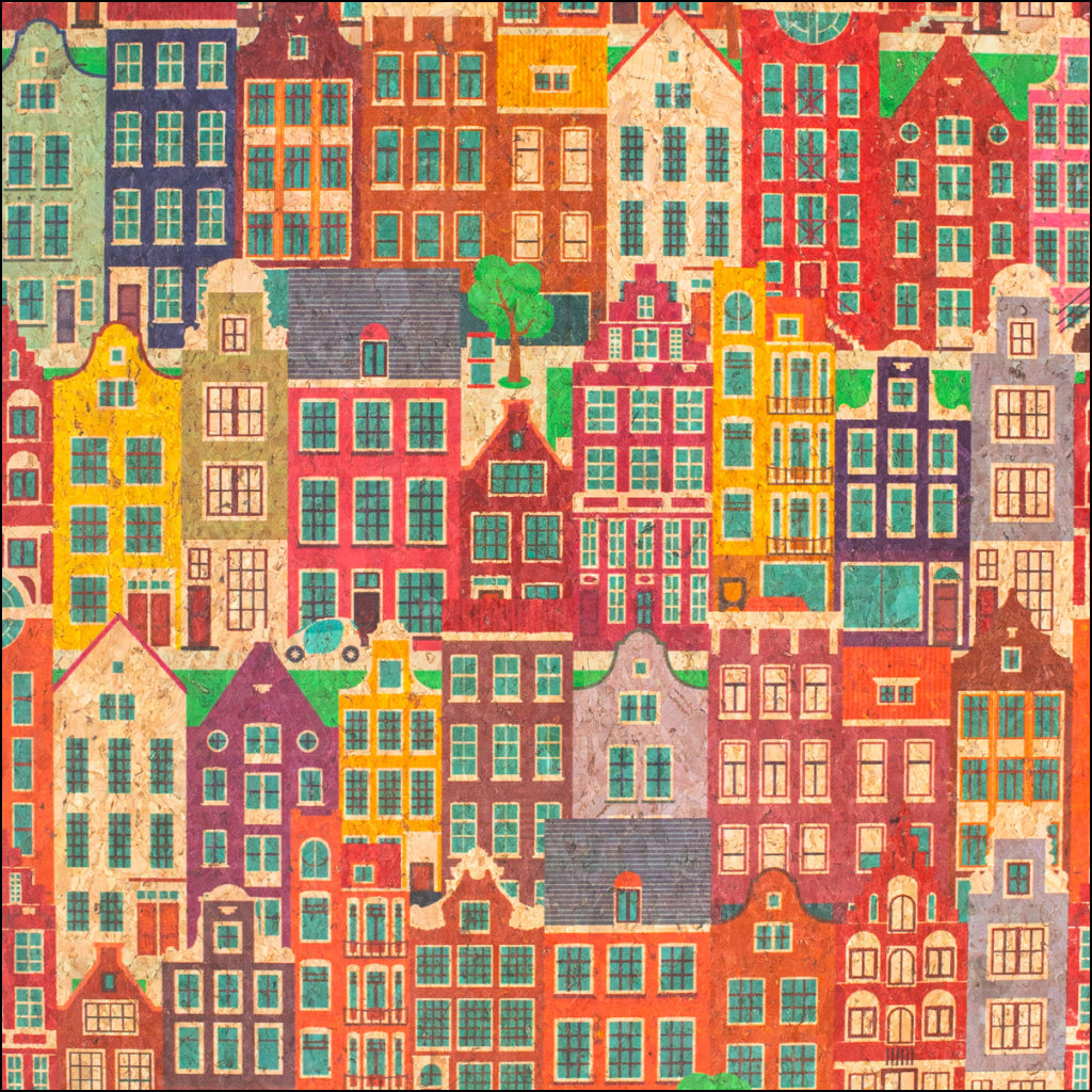 Charming European Townscape Cork Fabric Design Cof-486 Cork Fabric