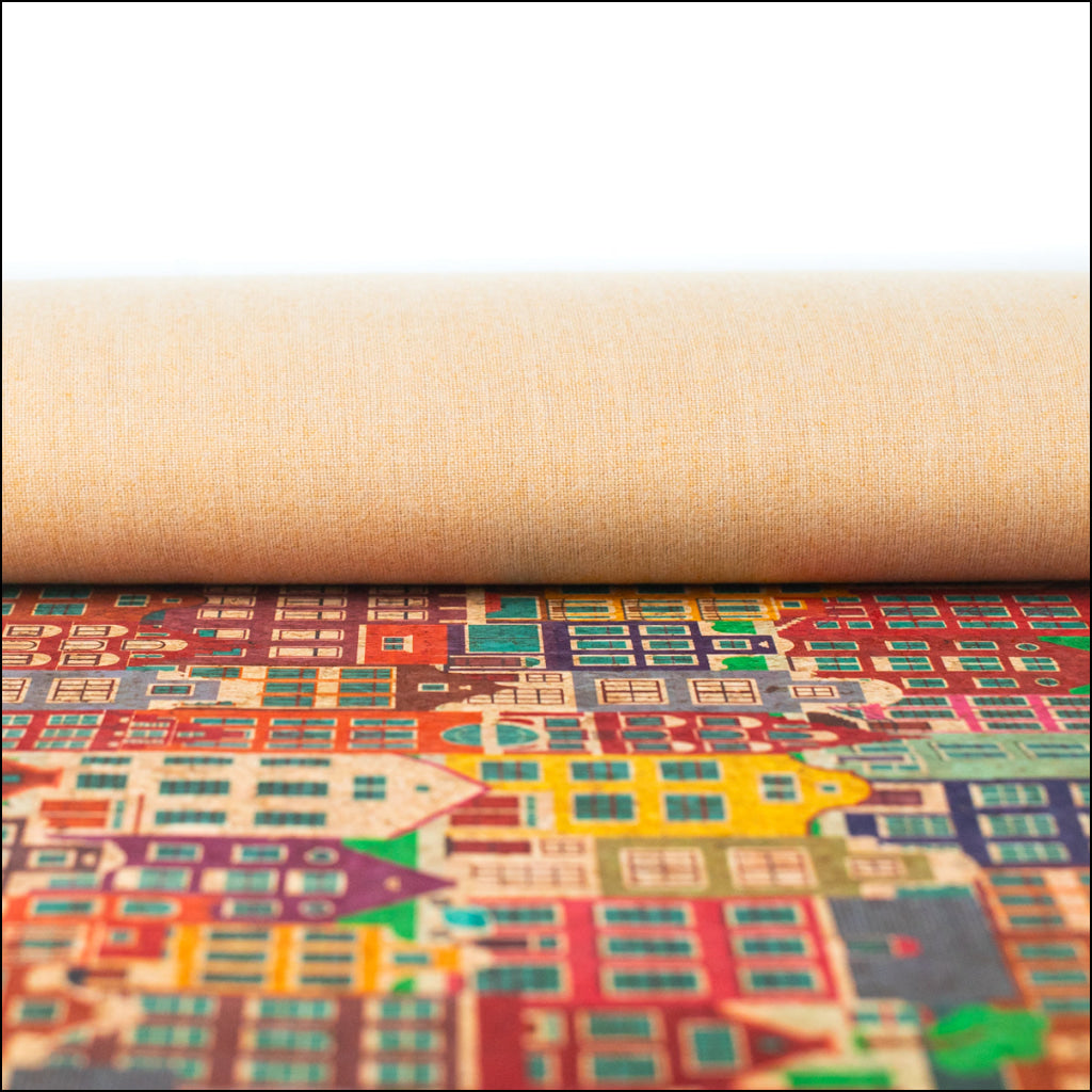 Charming European Townscape Cork Fabric Design Cof-486 Cork Fabric