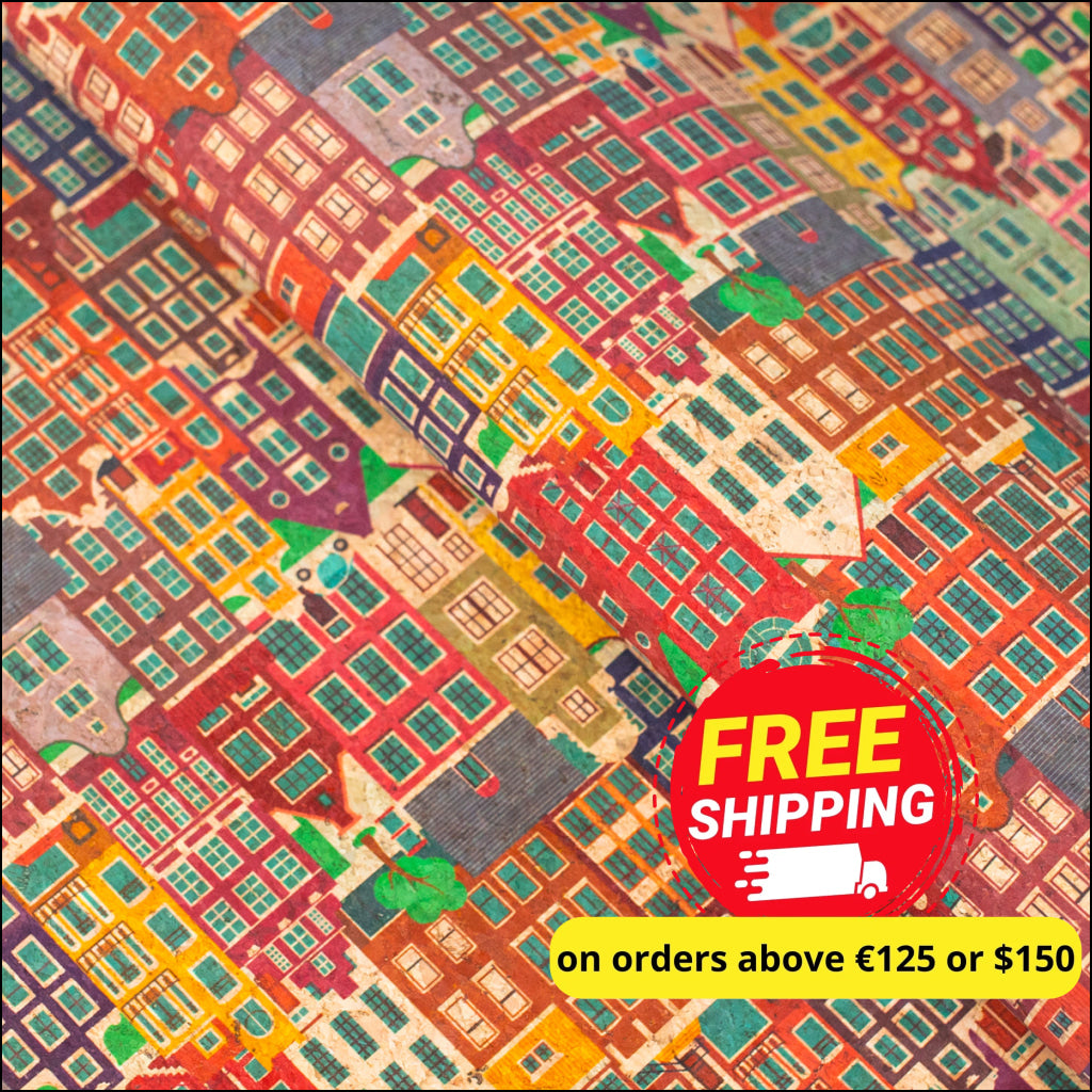 Charming European Townscape Cork Fabric Design Cof-486 Cork Fabric
