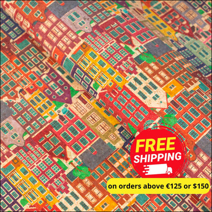 Charming European Townscape Cork Fabric Design Cof-486 Cork Fabric