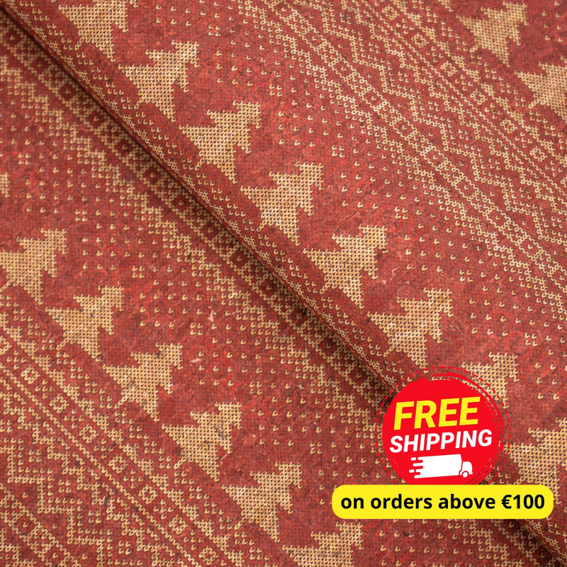 Christmas Fabric Collection Red Tree Pattern Cof-329 Cork Fabric