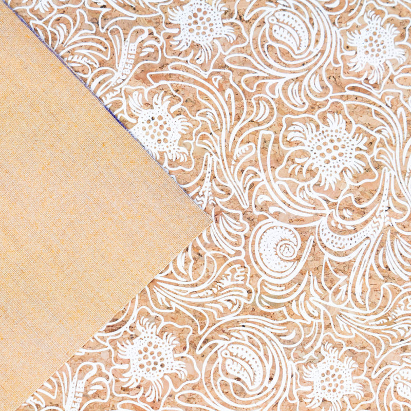 Classic Baroque Splendor: White Patterned Cork Fabric Cof-510 Cork Fabric