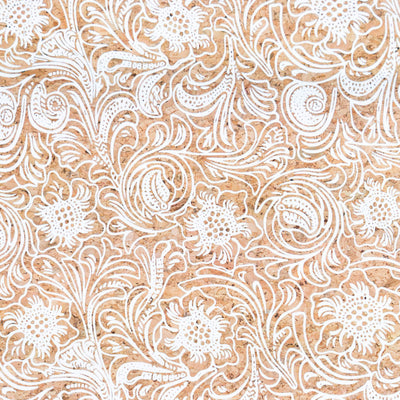 Classic Baroque Splendor: White Patterned Cork Fabric Cof-510 Cork Fabric