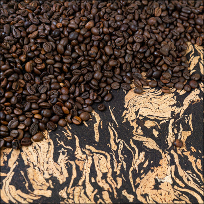 Coffee Swirl: Natural Cork Fabric with Embedded Coffee Bean COF-490 cork fabric