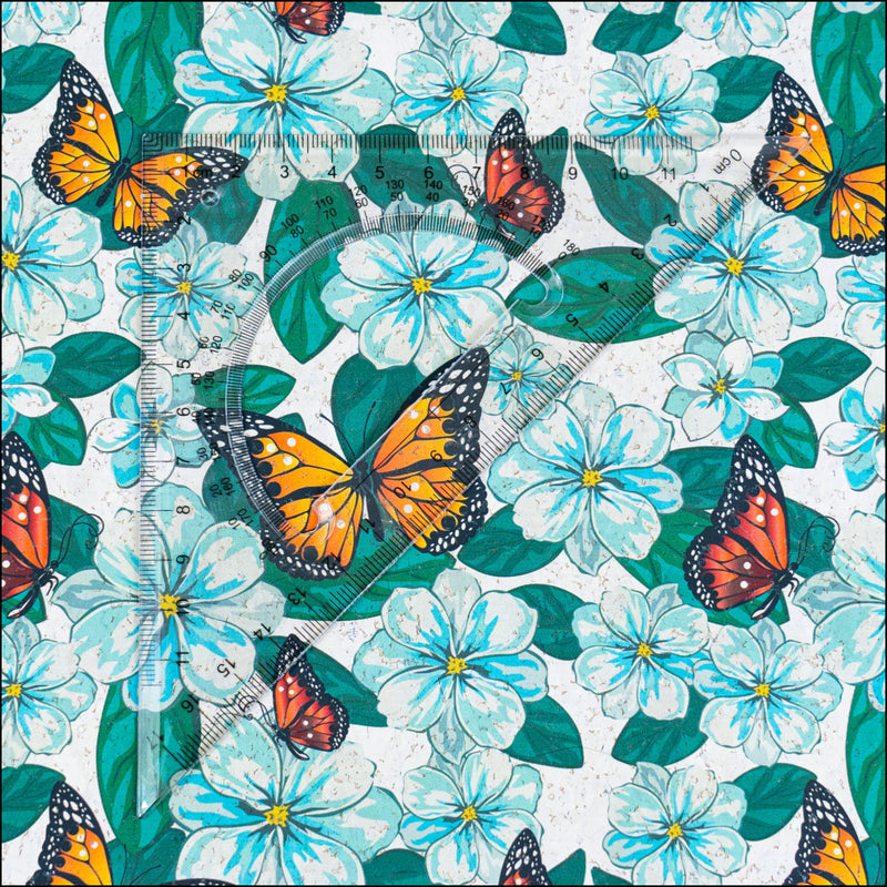 Colorful Butterfly & Flower Cork Fabric COF-631 cork fabric