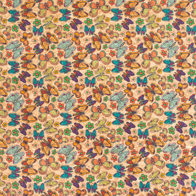 Colorful Butterfly Pattern Cork Fabric Cof-269-A Cork Fabric