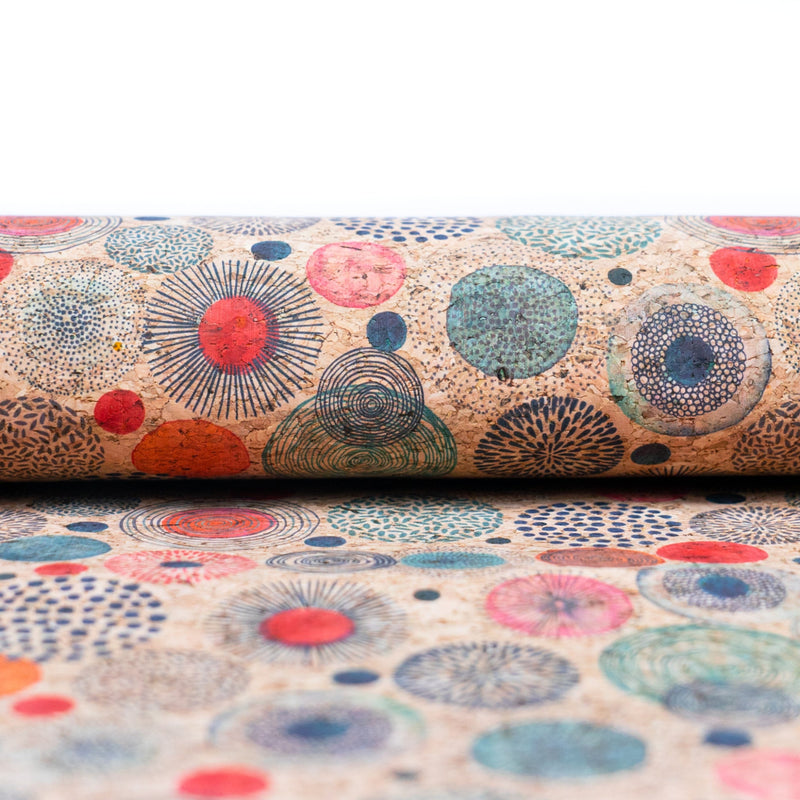 Colorful Circle Patterns On Cork Fabric Cof-539 Cork Fabric