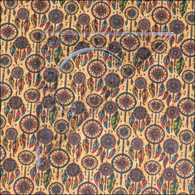 Colorful Dreamcathers Pattern Cork Fabric COF-772 1/2M (138*50 cm / 54*19 inches) cork fabric