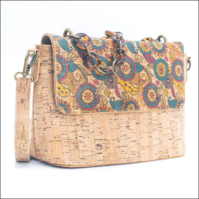 Cork Crossbody Bag with Chain Strap – Floral & Mosaic Patterns BAGF 016 A Flash Sales