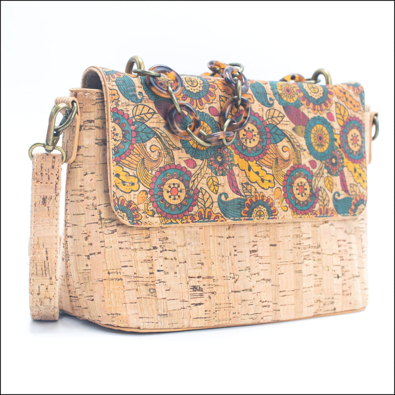 Cork Crossbody Bag with Chain Strap – Floral & Mosaic Patterns BAGF 016 A Flash Sales