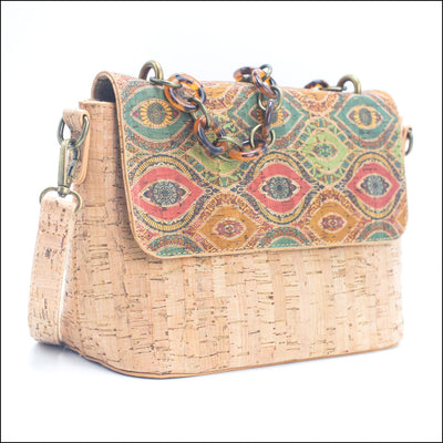 Cork Crossbody Bag with Chain Strap – Floral & Mosaic Patterns BAGF 016 B Flash Sales