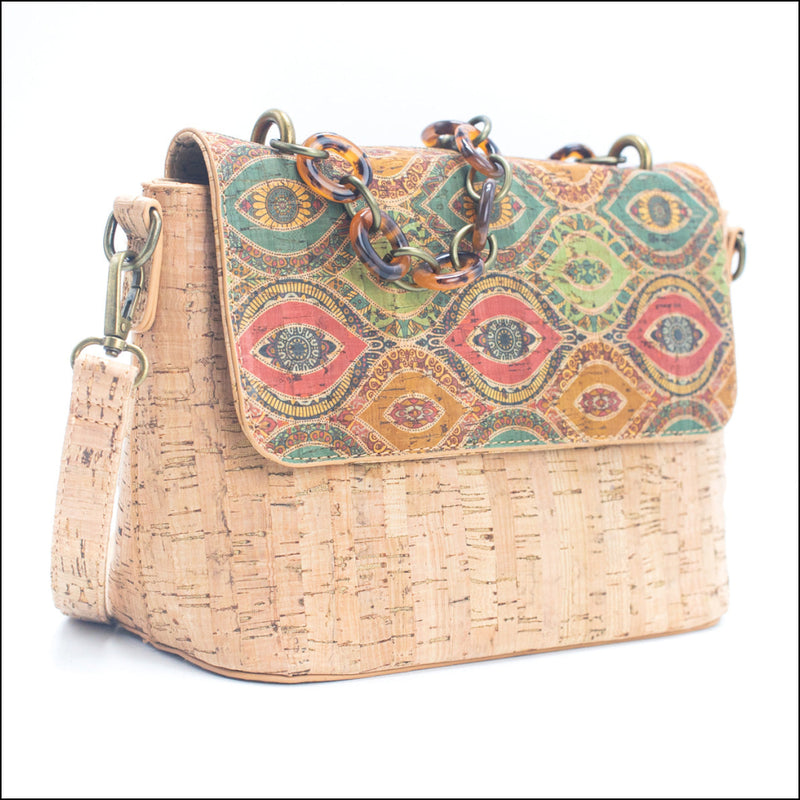 Cork Crossbody Bag with Chain Strap – Floral & Mosaic Patterns BAGF 016 B Flash Sales
