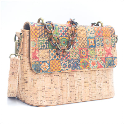 Cork Crossbody Bag with Chain Strap – Floral & Mosaic Patterns BAGF 016 C Flash Sales