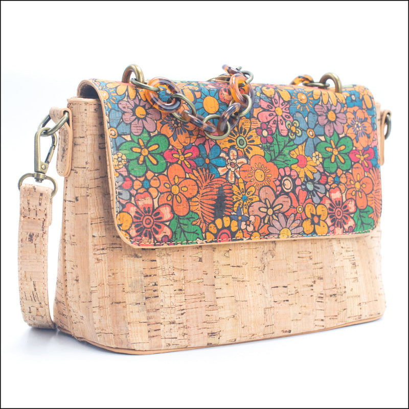 Cork Crossbody Bag with Chain Strap – Floral & Mosaic Patterns BAGF 016 D Flash Sales