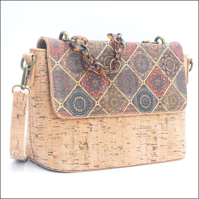 Cork Crossbody Bag with Chain Strap – Floral & Mosaic Patterns BAGF 016 E Flash Sales