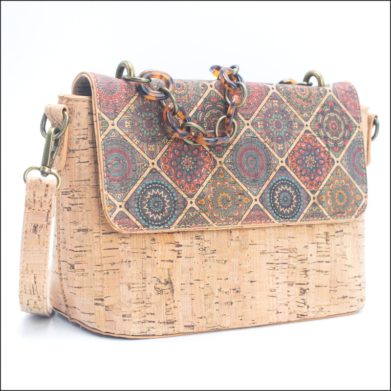 Cork Crossbody Bag with Chain Strap – Floral & Mosaic Patterns BAGF 016 E Flash Sales