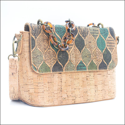 Cork Crossbody Bag with Chain Strap – Floral & Mosaic Patterns BAGF 016 F Flash Sales
