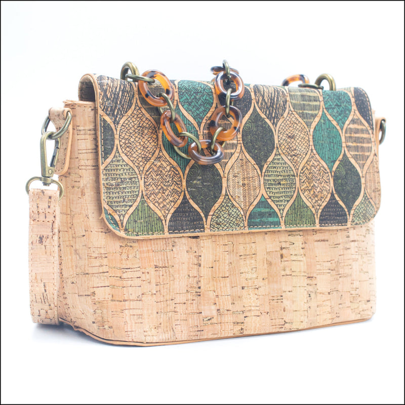 Cork Crossbody Bag with Chain Strap – Floral & Mosaic Patterns BAGF 016 F Flash Sales