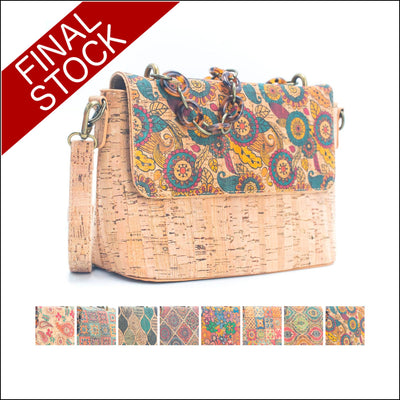 Cork Crossbody Bag with Chain Strap – Floral & Mosaic Patterns BAGF 016 Flash Sales