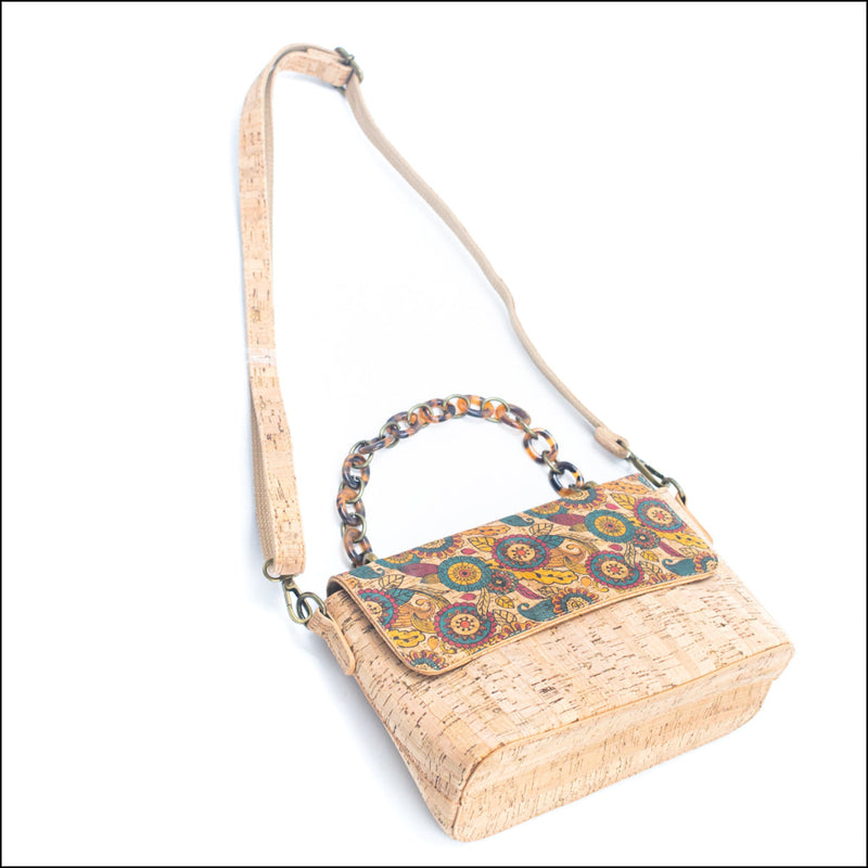 Cork Crossbody Bag with Chain Strap – Floral & Mosaic Patterns BAGF 016 Flash Sales