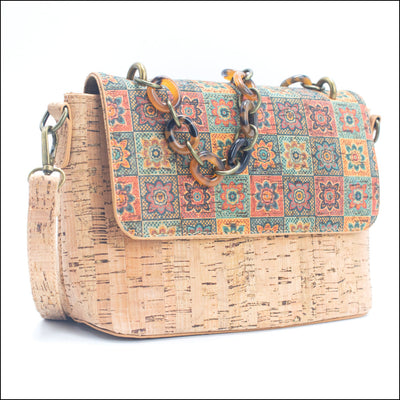 Cork Crossbody Bag with Chain Strap – Floral & Mosaic Patterns BAGF 016 G Flash Sales