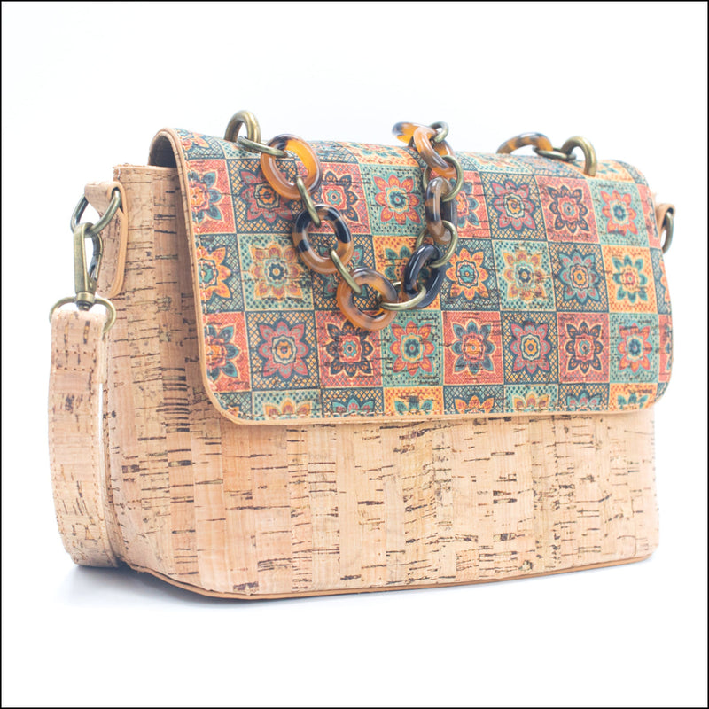 Cork Crossbody Bag with Chain Strap – Floral & Mosaic Patterns BAGF 016 G Flash Sales