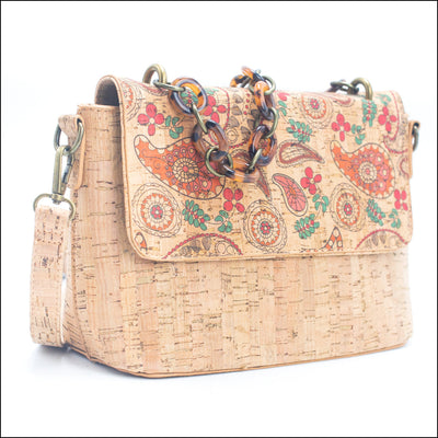 Cork Crossbody Bag with Chain Strap – Floral & Mosaic Patterns BAGF 016 H Flash Sales