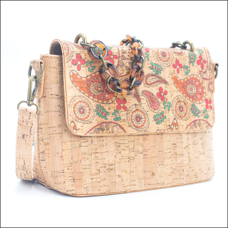 Cork Crossbody Bag with Chain Strap – Floral & Mosaic Patterns BAGF 016 H Flash Sales