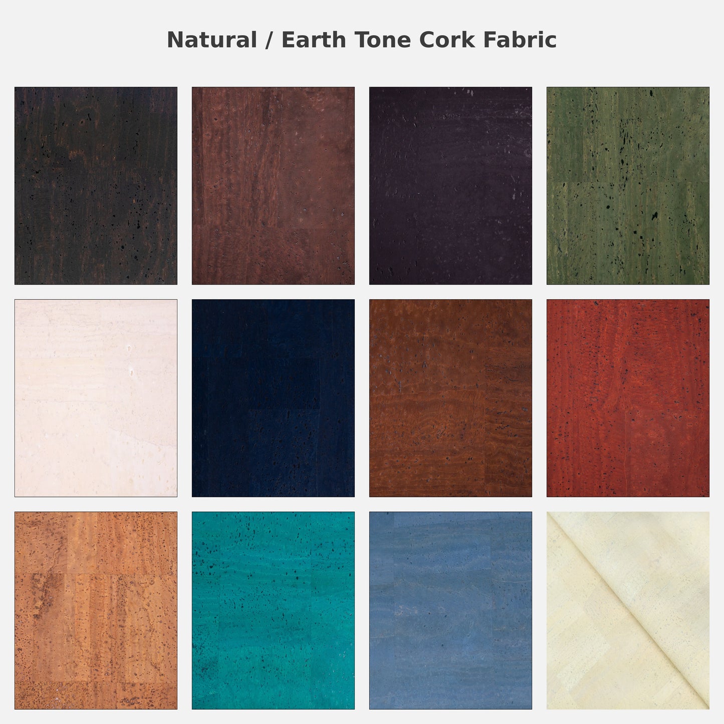Natural / Earth Tone Cork Fabric | 8x5cm (3.1x2in) | 12 Piece Sample Pack
