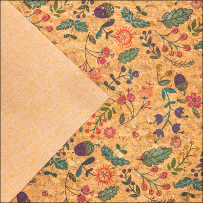 Cute Bird Hazelnut And Green Leaves Pattern Cork Fabric Cof-382 Cork