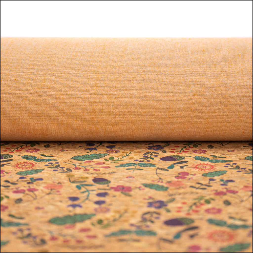 Cute Bird Hazelnut And Green Leaves Pattern Cork Fabric Cof-382 Cork