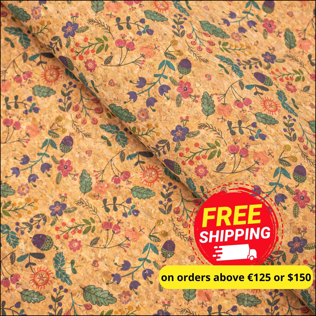 Cute Bird Hazelnut And Green Leaves Pattern Cork Fabric Cof-382 Cork