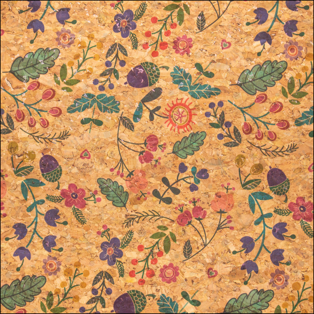 Cute Bird Hazelnut And Green Leaves Pattern Cork Fabric Cof-382 Cork