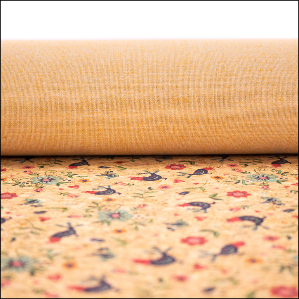 Cute Birds And Flowers Pattern Cork Fabric Cof-380 Cork