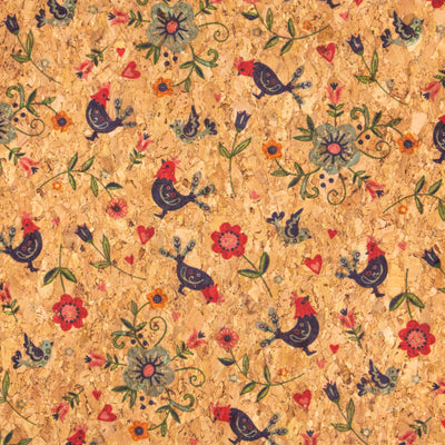 Cute Birds And Flowers Pattern Cork Fabric Cof-380 Cork