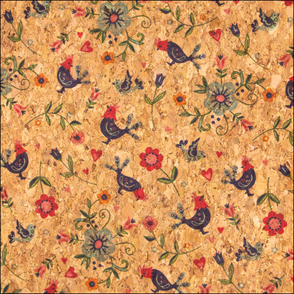 Cute Birds And Flowers Pattern Cork Fabric Cof-380 Cork