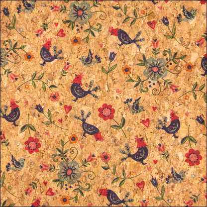 Cute Birds And Flowers Pattern Cork Fabric Cof-380 Cork