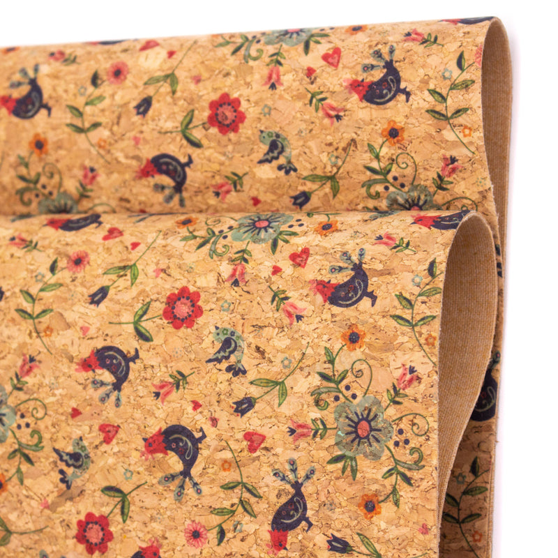Cute Birds And Flowers Pattern Cork Fabric Cof-380 Cork