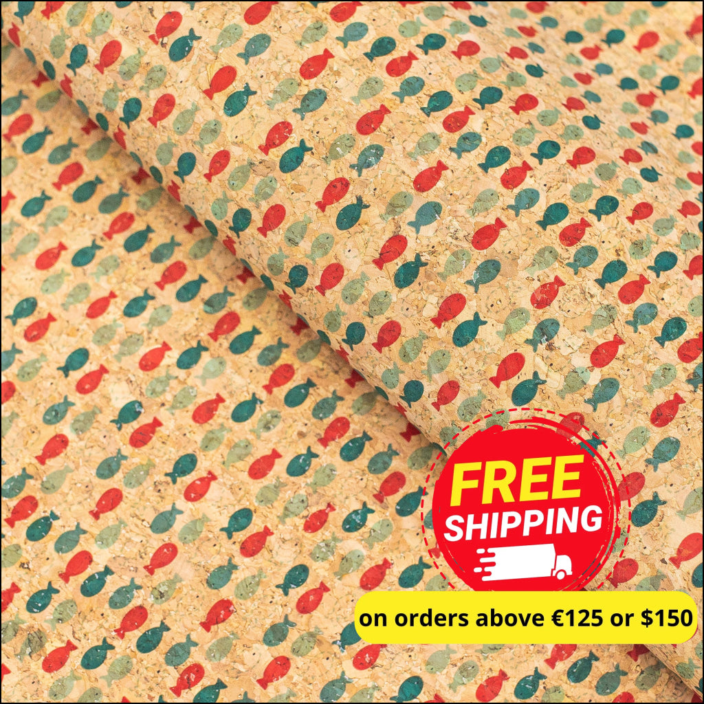 Cute Pop Fish Print Cork Fabric- Cof-201 Cork Fabric