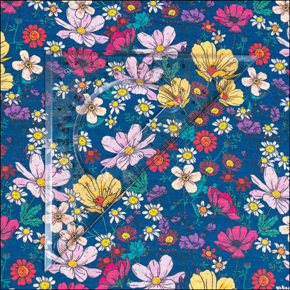 Dark Blue Floral Cork Fabric COF-622 cork fabric