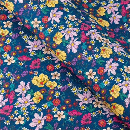 Dark Blue Floral Cork Fabric COF-622 cork fabric